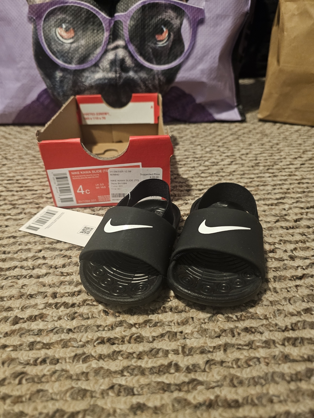 Nike Black Kids Slide Sandals with White Swoosh